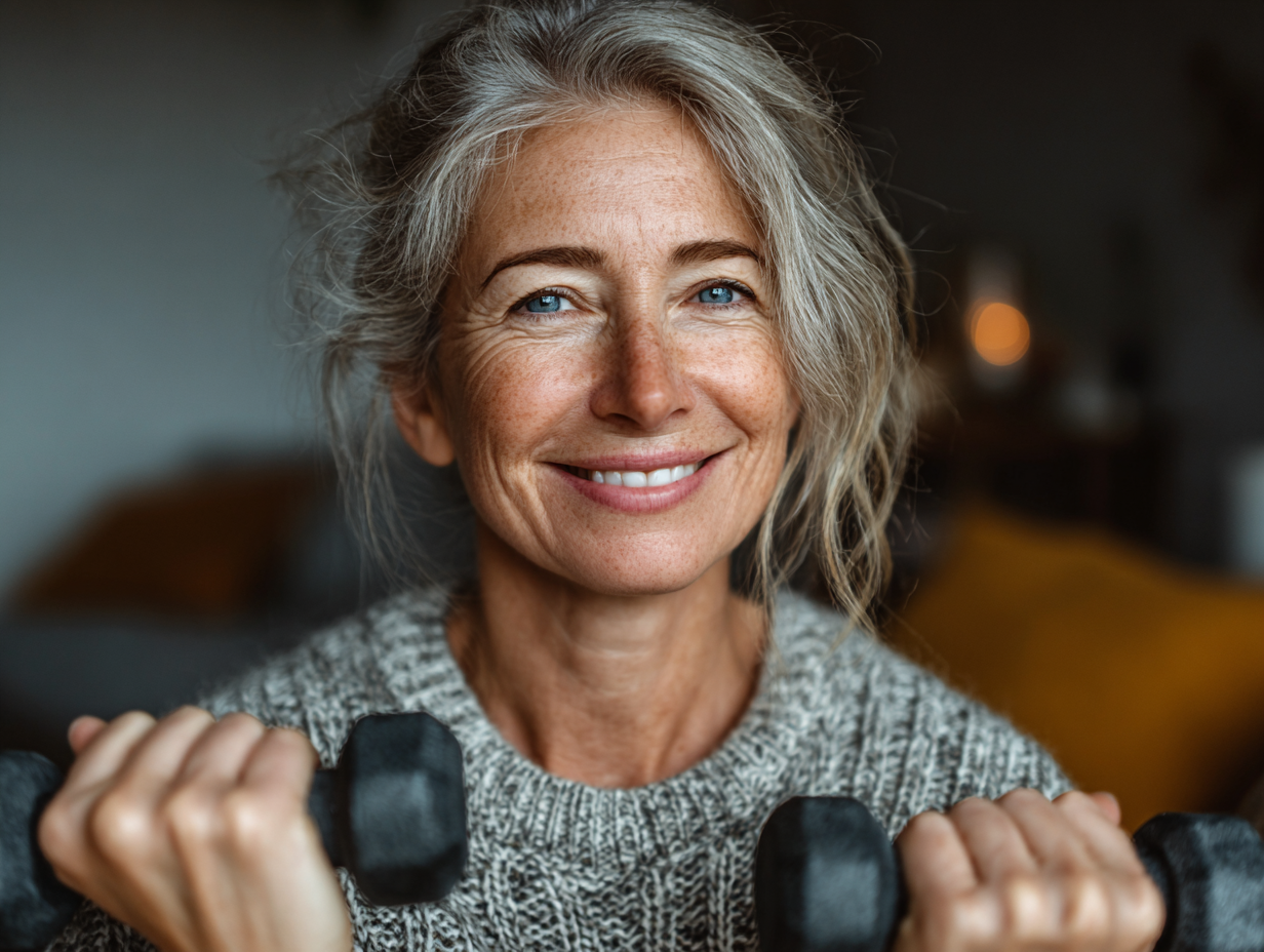 Група людей віком 50+ виконує вправи на природі